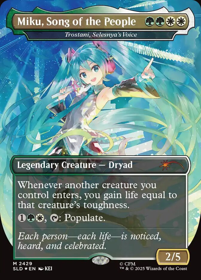 Trostani, Selesnya's Voice como Miku, Song of the People, comandante do deck da Hatsune Miku, Secret Lair (Divulgação/Wizards of the Coast)