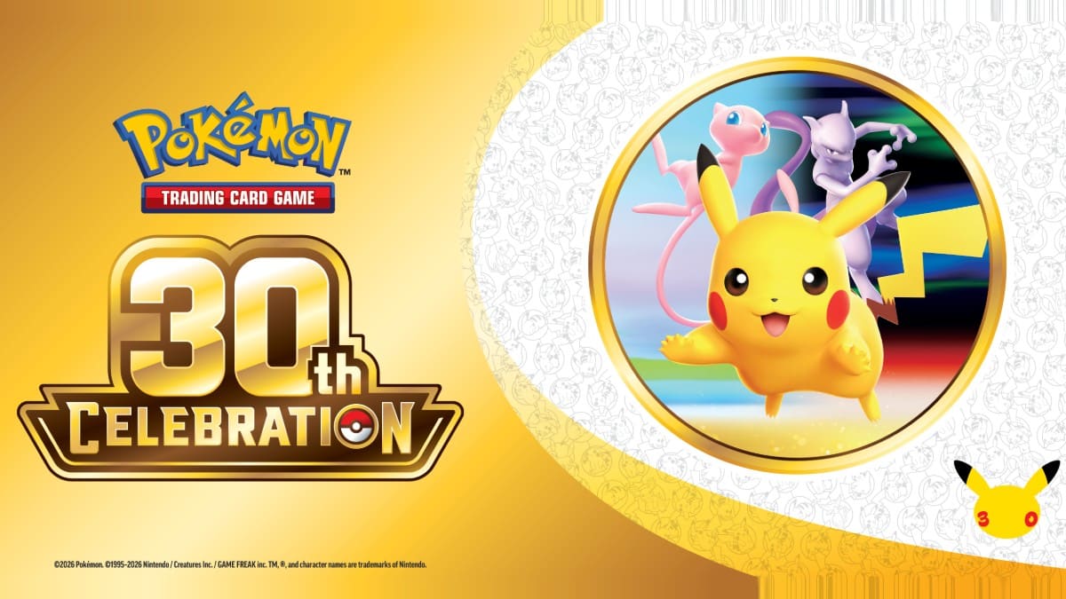 Pokémon TCG: 30th Celebration, arte oficial com Pikachu, Mew, Mewtwo e o emblema dos 30 anos (Divulgação/The Pokémon Company)
