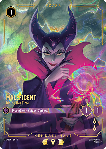 Maleficent - Biding Her Time, primeira carta Illustrious revelada no painel de Lorcana no D23 2026 (Divulgação/Ravensburger, ©Disney)