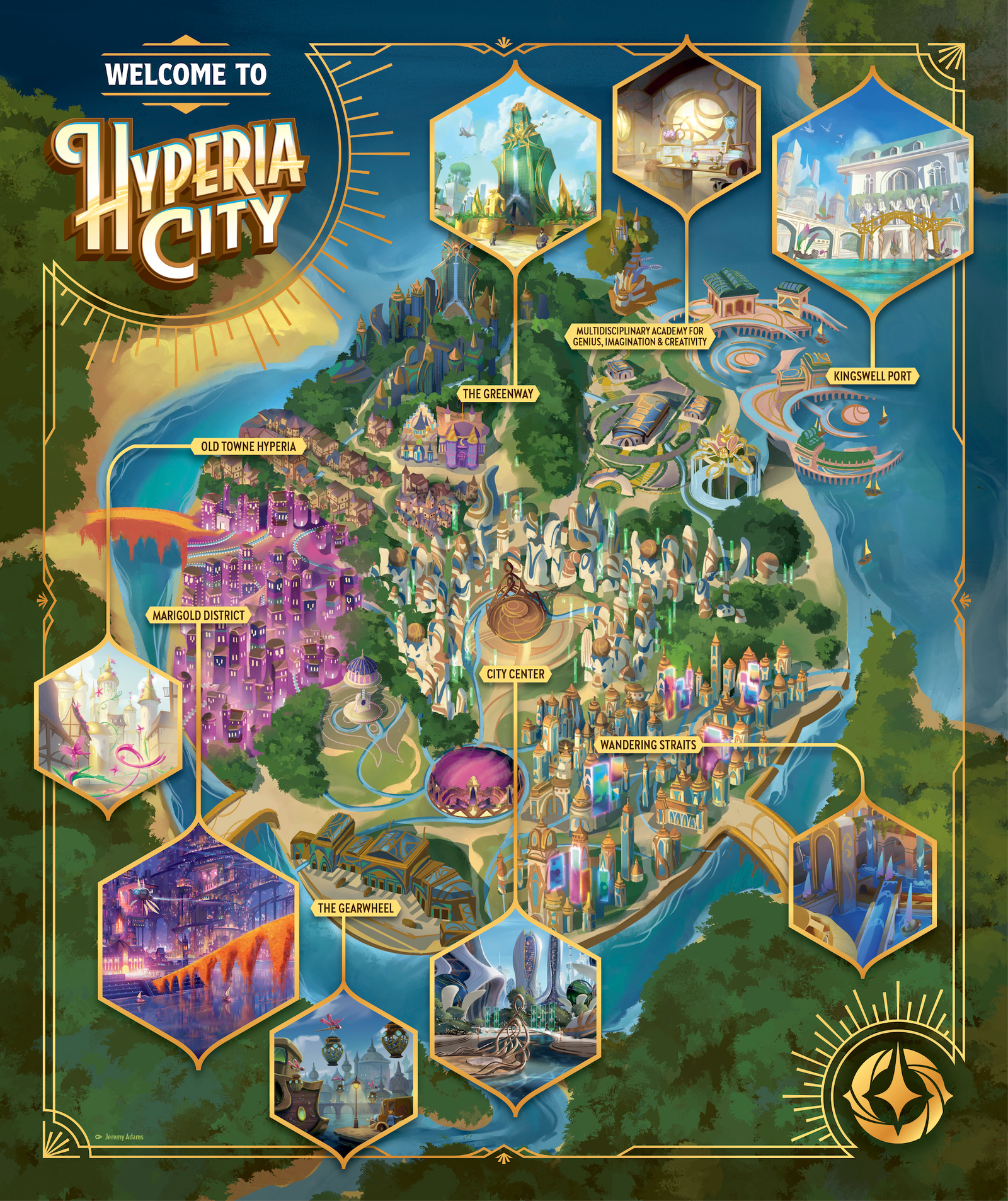 Mapa de Hyperia City com os bairros da coleção (Divulgação/Ravensburger, ©Disney)