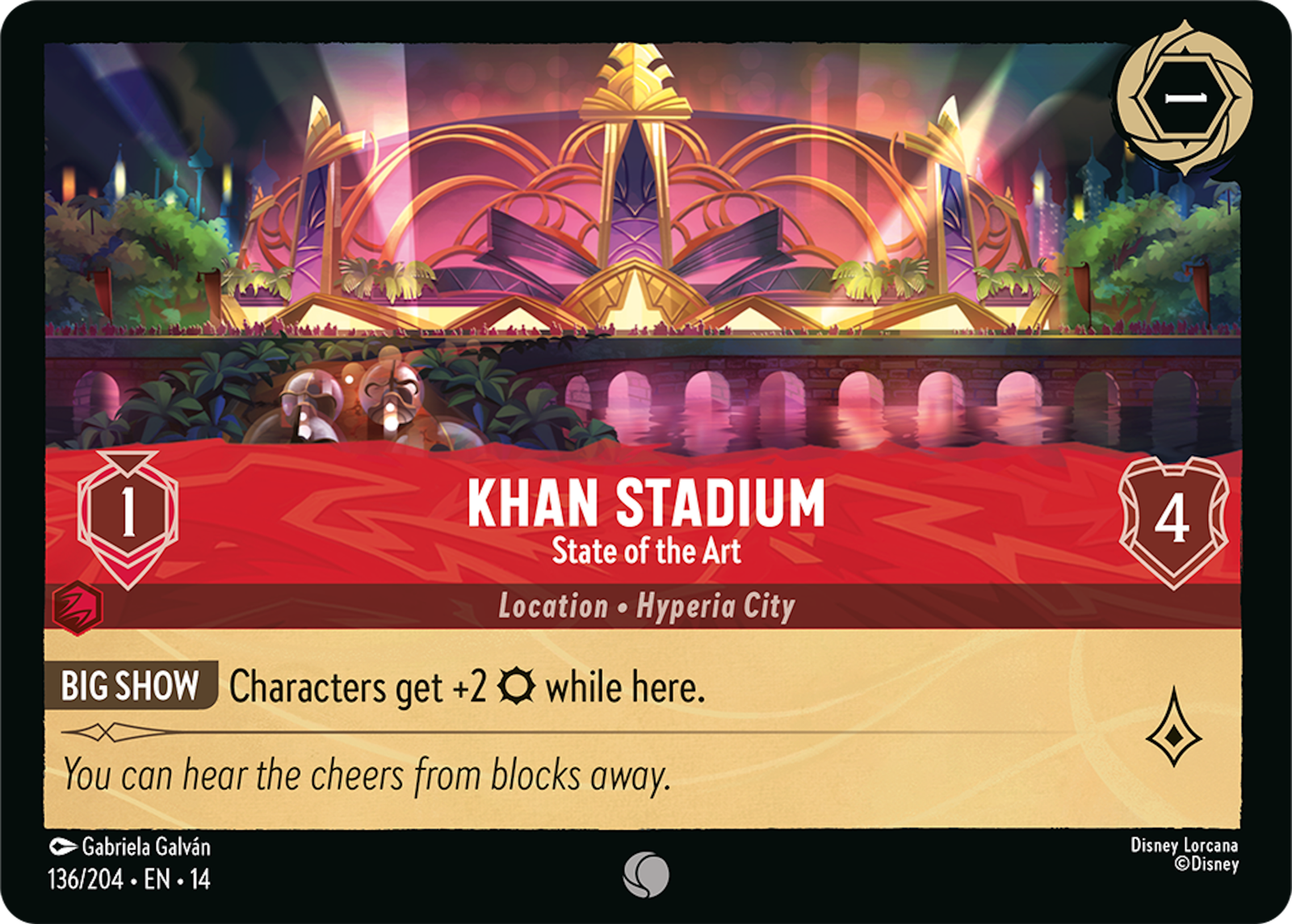 Khan Stadium - State of the Art, carta de local de Hyperia City (Divulgação/Ravensburger, ©Disney)