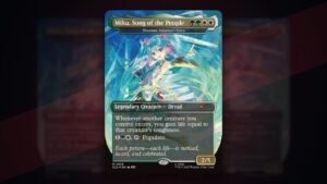 Capa: Trostani, Selesnya's Voice como Miku, Song of the People, carta do deck de Commander da Hatsune Miku no Secret Lair (Divulgação/Wizards of the Coast)